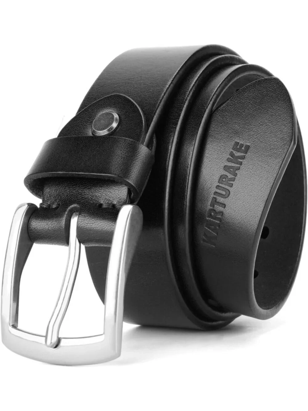 Men's 5mm Thick Full Grain Leather Heavy-Duty Belt with Silver Buckle - Durable